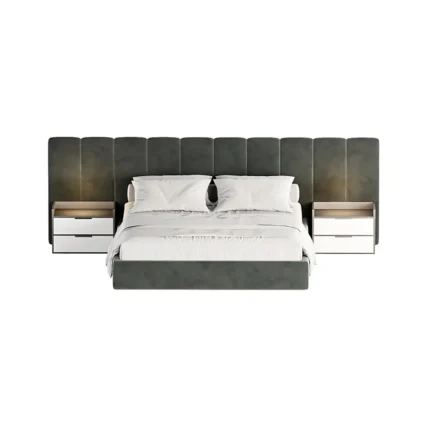 Cama Tapizada Palani - King Plz - Verde y Blanco