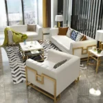 Sofá Modular Farat 3 +2 + 1 - Beige y Dorado