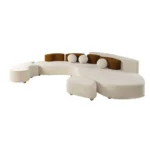 Sofá Modular Ari Organic Curvo + 2 Puff - Beige y Marrón