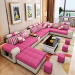 Sofá Modular Aquila 7 piezas + Puff - Rosado y Beige