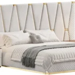 Cama Tapizada Patty + 2 Veladores Queen - Beige y Marrón