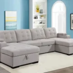 Sofá Seccional Cama Marisol + Portavasos + Baúl 4 Cuerpos - Beige