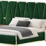 Cama Tapizada Patty + 2 Veladores Queen - Verde y Dorado
