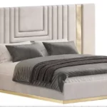 Cama Tapizada Madlen Queen Plz - Beige y Dorado
