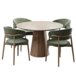 Juego de Comedor Circular Clarens 4 Sillas - Marrón y Verde