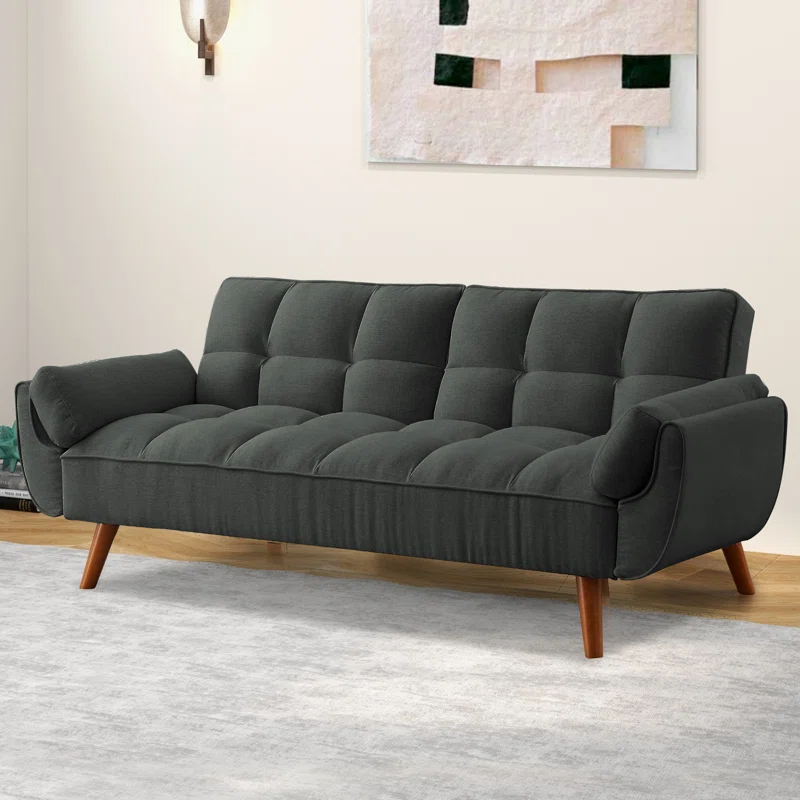 Arnbert+Full+_+Double+75.39''+Upholstered+Convertible+Sofa,+Gray+Polyester+Blend