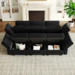 Sofá Acolchado Lexy 3 + 1 + 1 + Puff Baul - Negro