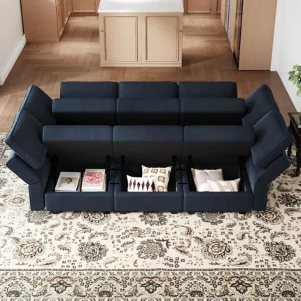 Sofá Acolchado Lexy 3 + 1 + 1 + Puff Baul - Azul