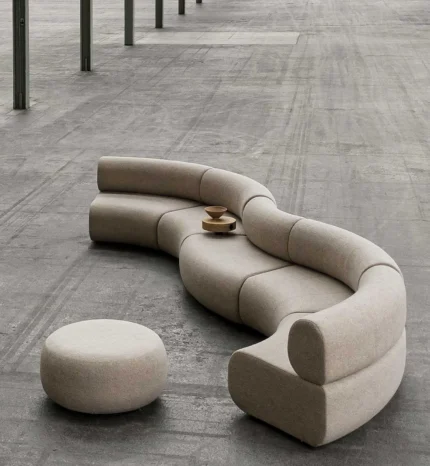 Sofá Valles Curvo Modular + Puff - Beige Claro