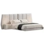 Cama Tapizada Francis + 2 Veladores Queen - Beige