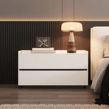 Velador Tesalónica 2 Cajones - Beige y Negro