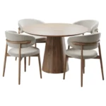 Juego de Comedor Circular Clarens 4 Sillas - Marrón y Beige